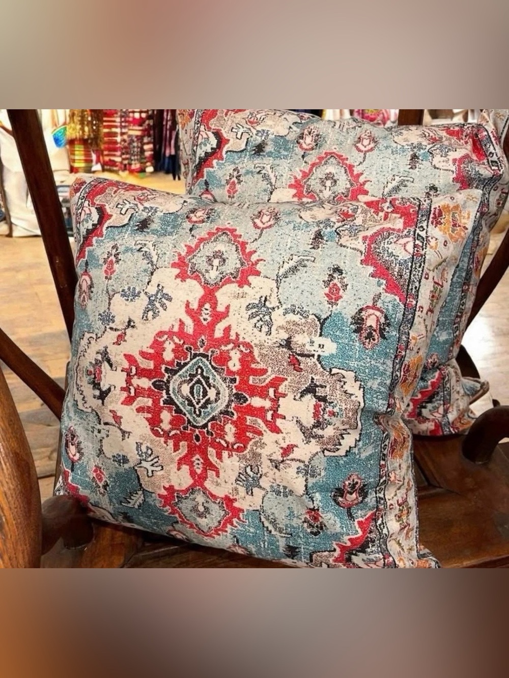 Decorative Red and Teal Medallion Throw Pillow -